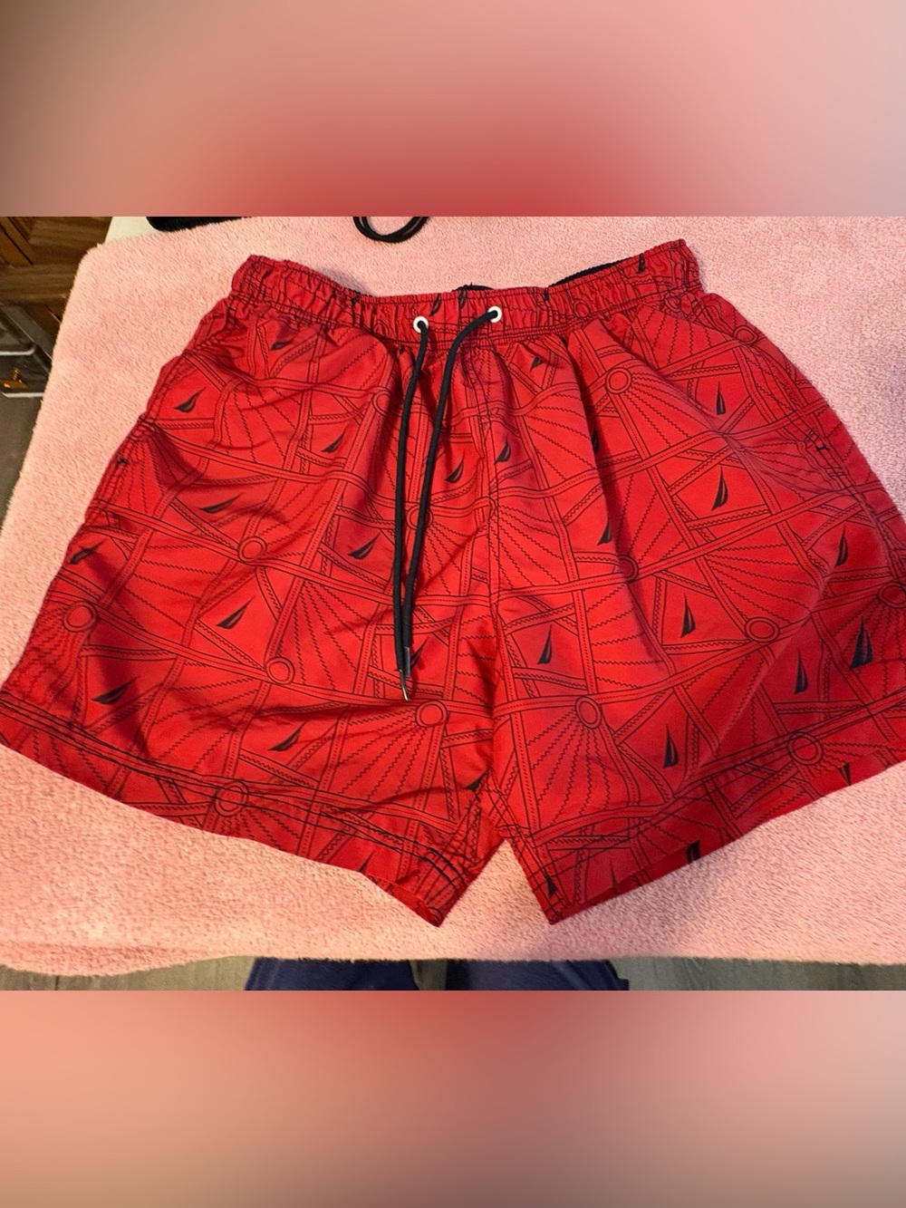 Mens Nautica Men's 6" Sail Stitch Red Swim Trunks. Sz XL